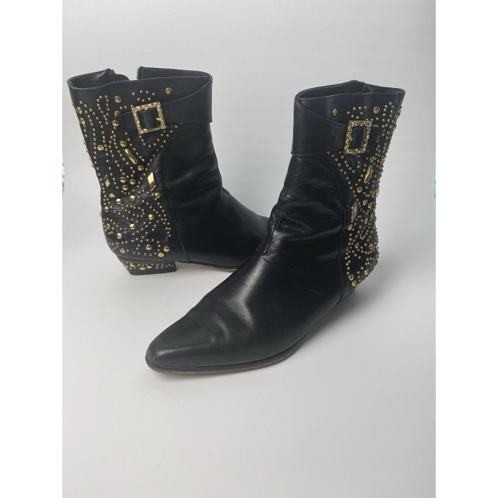 Fantasy Collection Women’s Gold Studded & Buckle Leather Boots 10